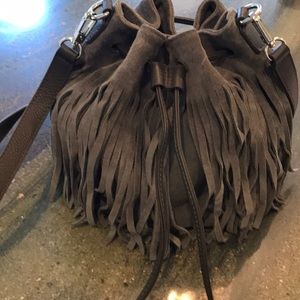 Grey fringe bucket purse